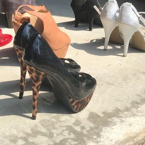 Leopard print and black platform stilettos size7.5